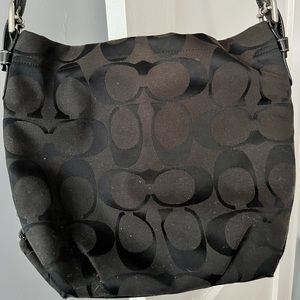 COACH Signature Black Hobo Convertible Crossbody Pleated Duffle Bag F15067